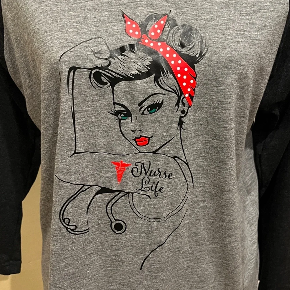 “Nurse Life” Graphic Black and Gray Baseball Tee